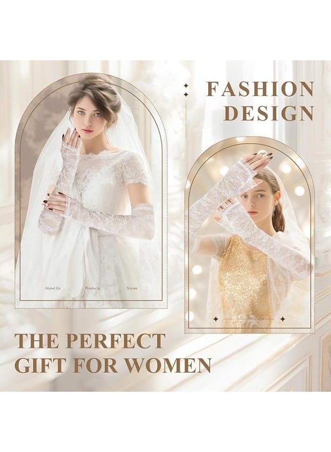 JUMEI White Lace Arm Gloves for Women, Long Fingerless Lace Sleeves for Wedding, Tea Party & Engagement Dress - Image 4